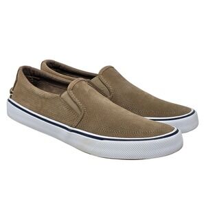 Sperry Striper II Twin Gore Perforated Slip On Sneaker Mens Tan Suede Size 9